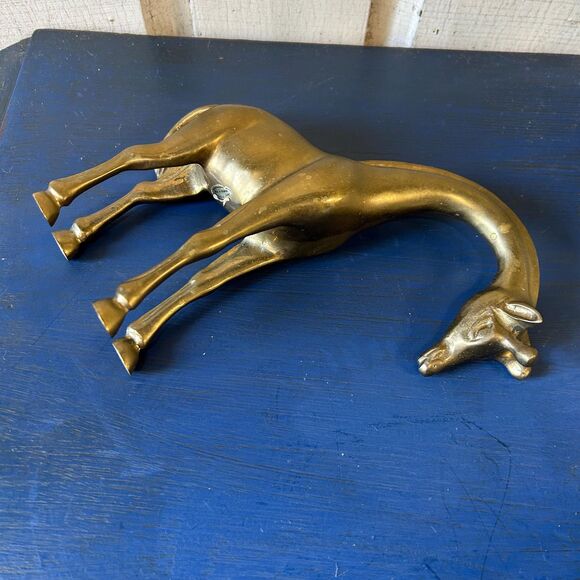 Vintage Solid Brass Giraffe Figurine Taiwan, Animal Statue, Heavy Brass - Picture 5 of 7